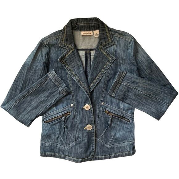 DKNY Denim Jeans Jacket Women's Size Medium Denim Long Sleeve Buttons Zip Pocket - Picture 1 of 12